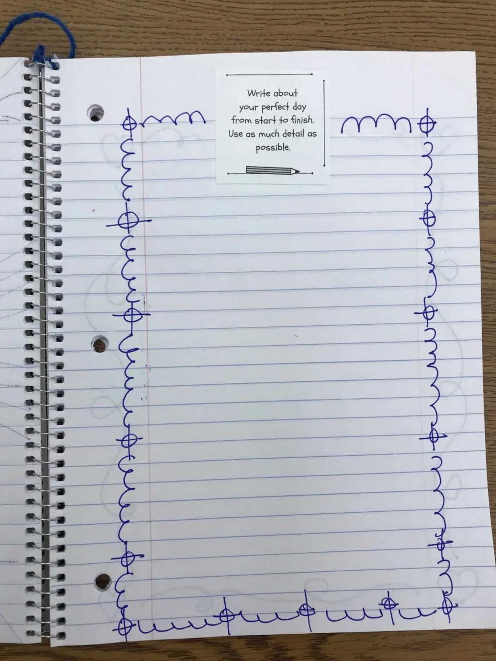 Student Summer Writing Journal Page Example