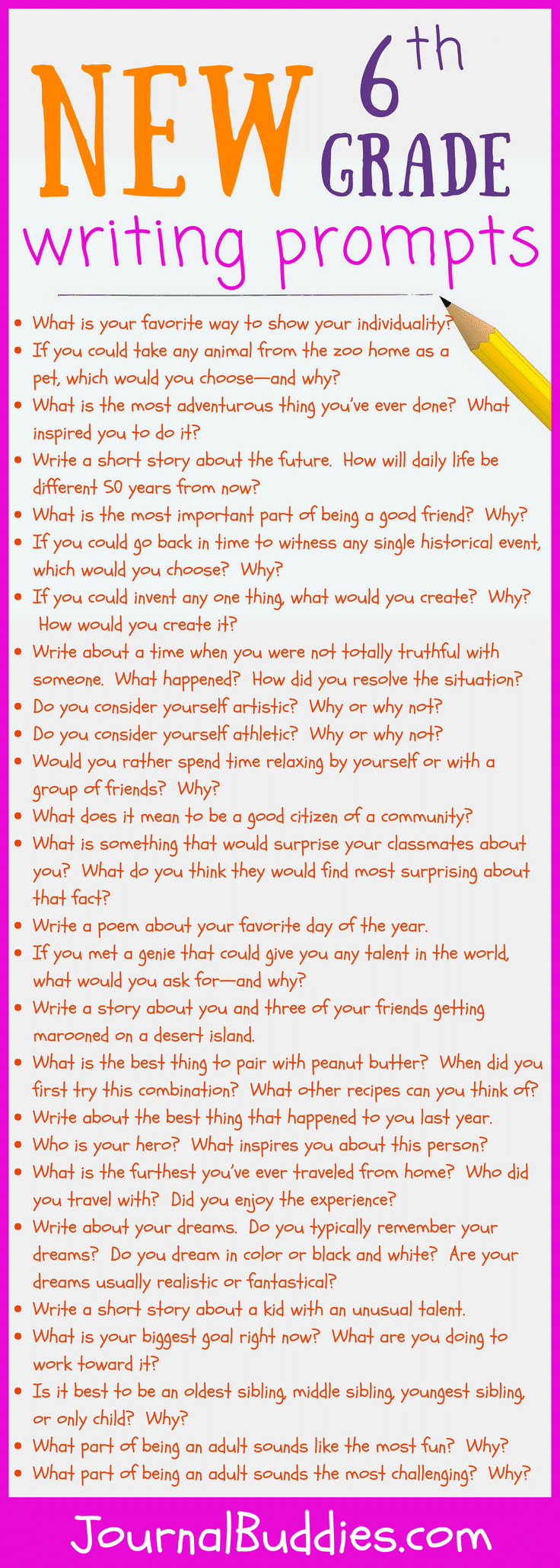 fun creative writing prompts for 6th grade