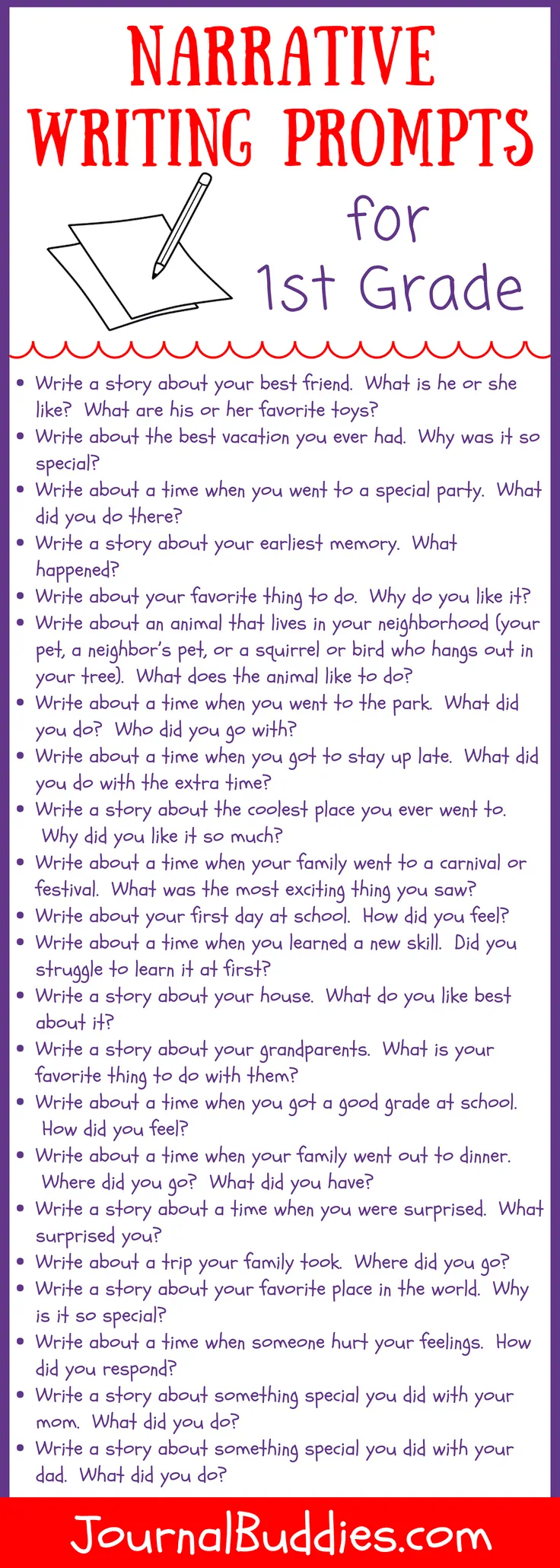 30 first grade narrative writing prompts journalbuddies com