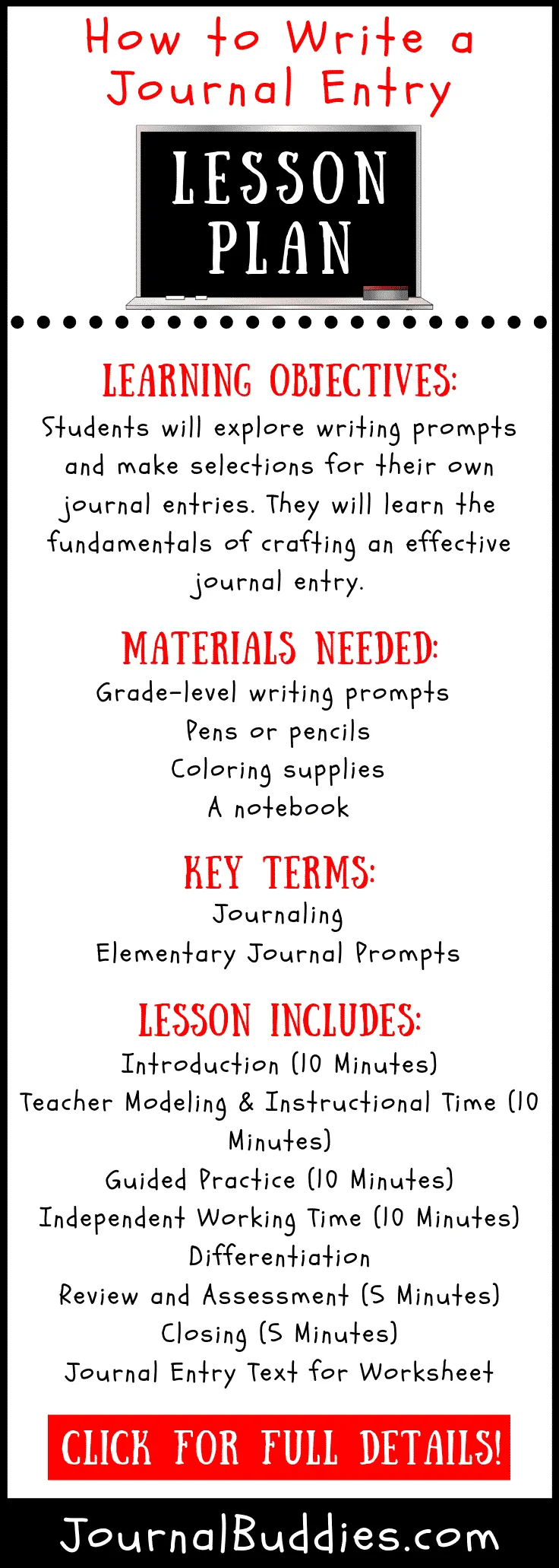 Journal Entry Writing Lesson Plan for Teachers