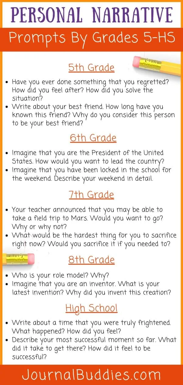 Kids Personal Narrative Writing Ideas by Grade